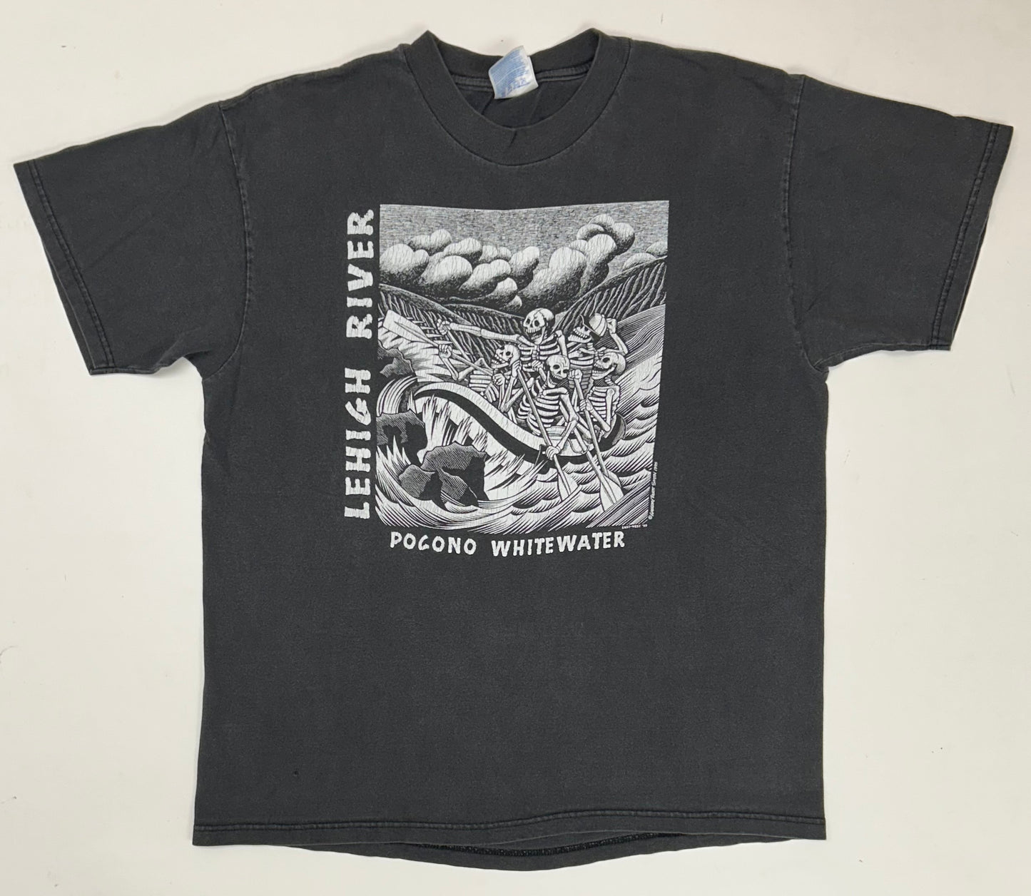 Vintage 90s Lehigh River Pocono Whitewater Rafting Skull Graphic Tee Large 21.5x27.75 Inches