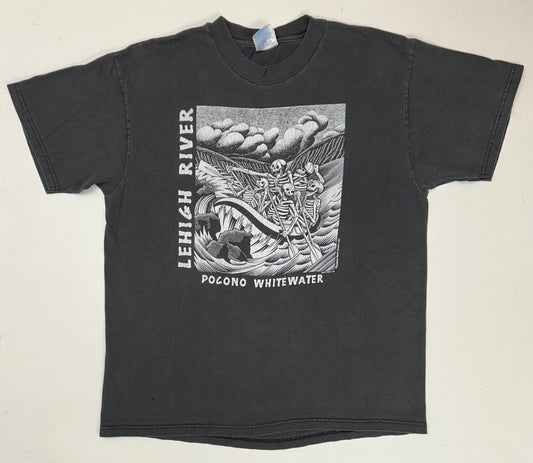 Vintage 90s Lehigh River Pocono Whitewater Rafting Skull Graphic Tee Large 21.5x27.75 Inches