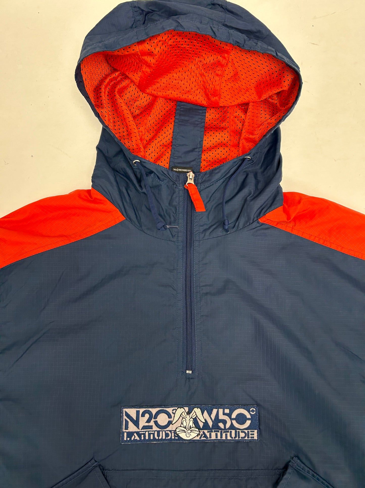 Vintage 1996 Warner Bros. Looney Tunes Bugs Bunny Longitude/Latitude Windbreaker Jacket Large 27.25x29.25 Inches Can Fit XL