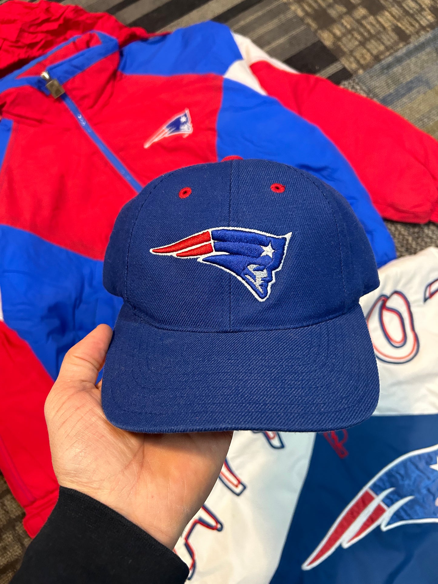 Vintage Logo Athletic New England Patriots Plain Logo NFL SnapBack Hat Has Some Wear On Snaps As Is Still Wearable