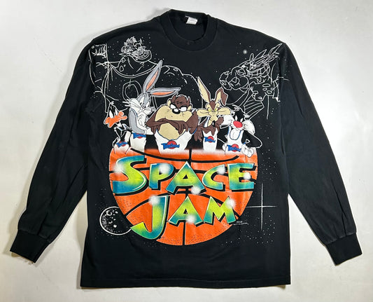 Vintage Space Jam Movie Promo Long Sleeve T-shirt 1996 Looney Tunes XL 24.5x31.25 Inches