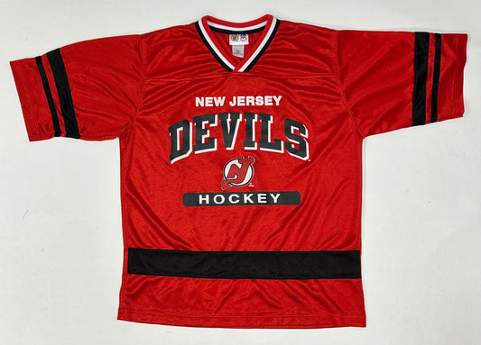 Vintage MightyMac Sports New Jersey Devils Jersey Style Shirt Tagged Youth XL Fits Adult Small 21.5x27 Inches
