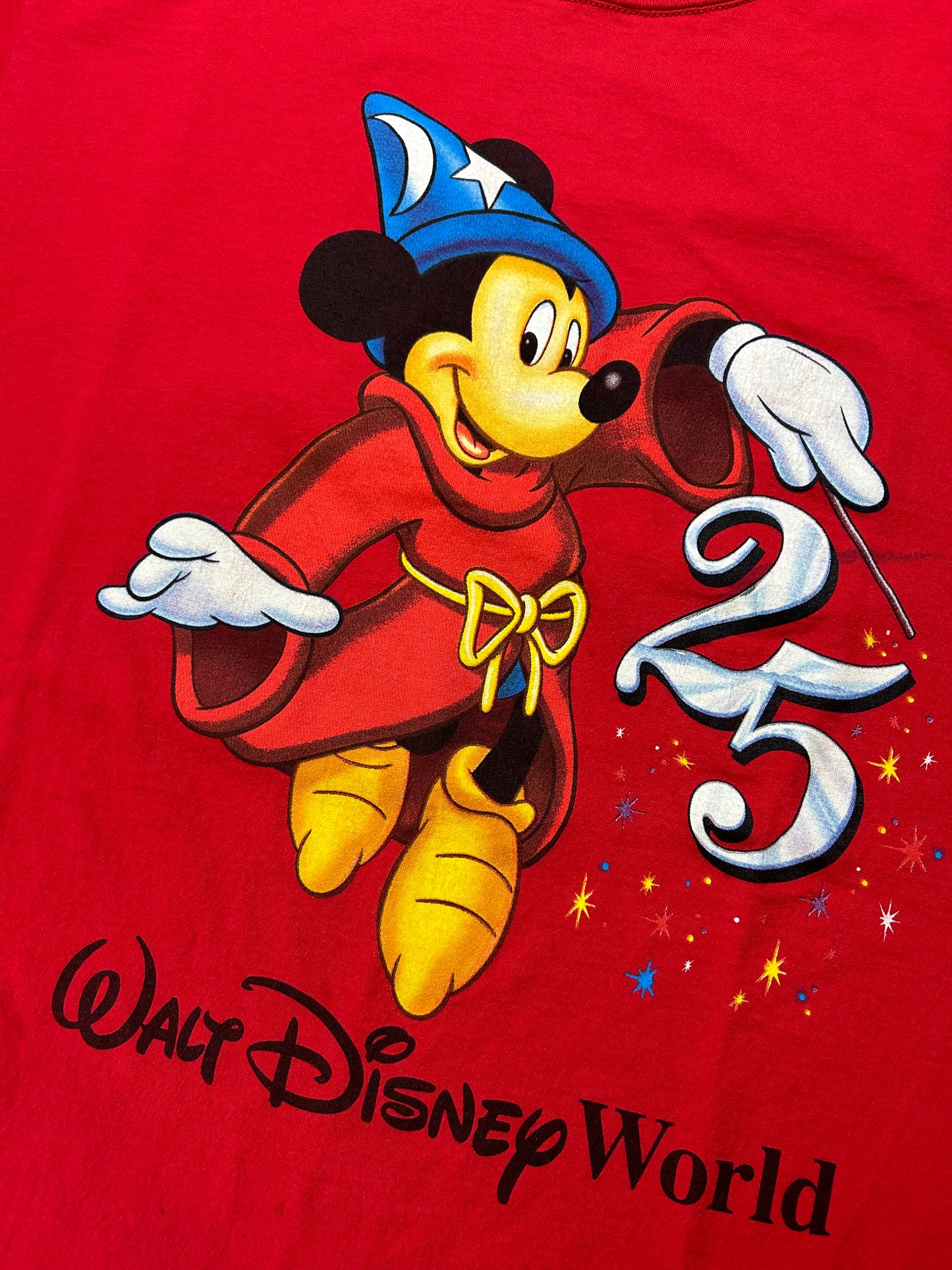 Vintage Mickey Inc Mickey Mouse Walt Disney World 25th Anniversary Tee Large 21.25x30.25 Inches Red