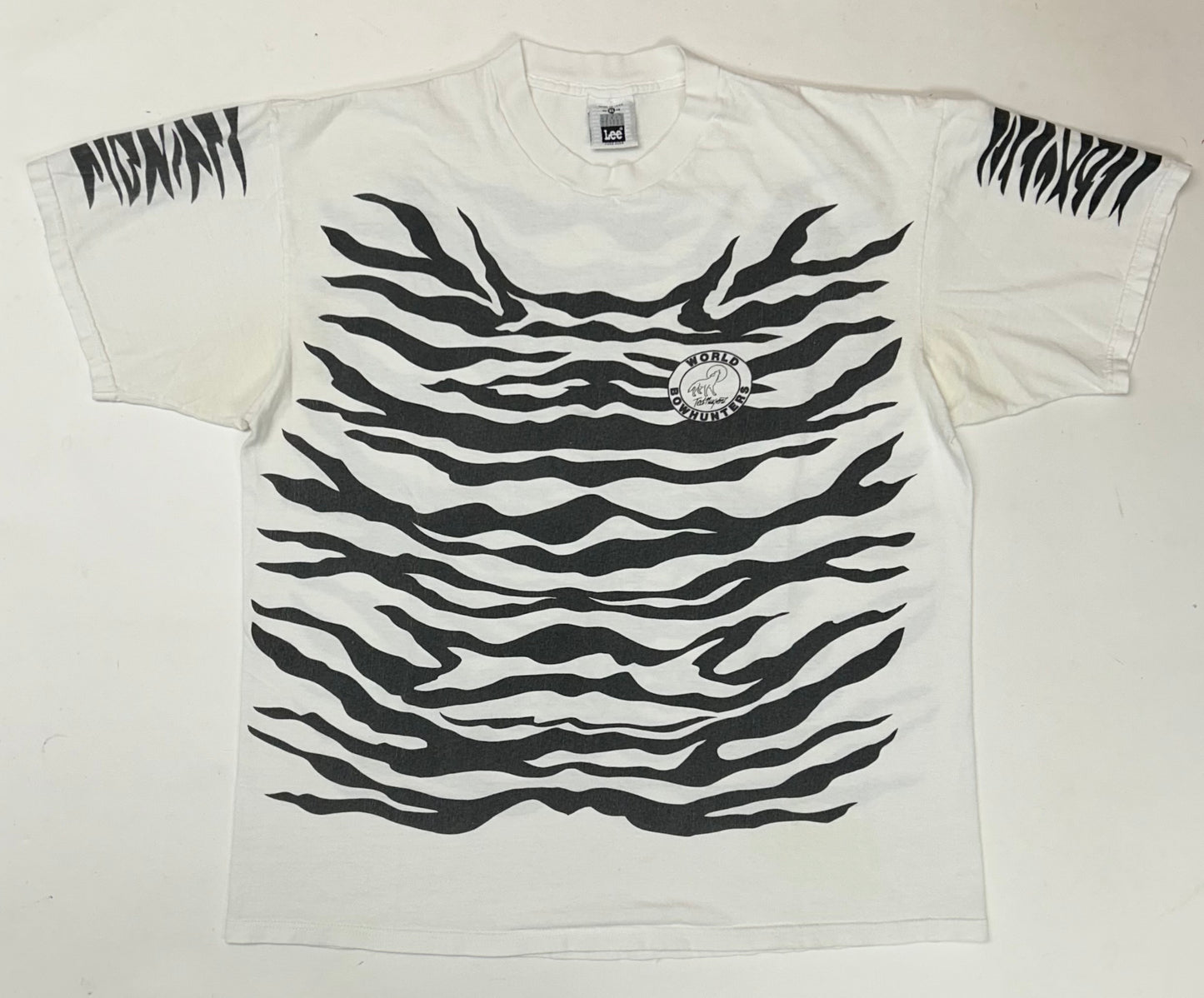 Vintage 90s Ted Nugent World Bowhunter Zebra Stripe Rockin’ The Wild Kick Ass Music Tee XL 24x29 Inches