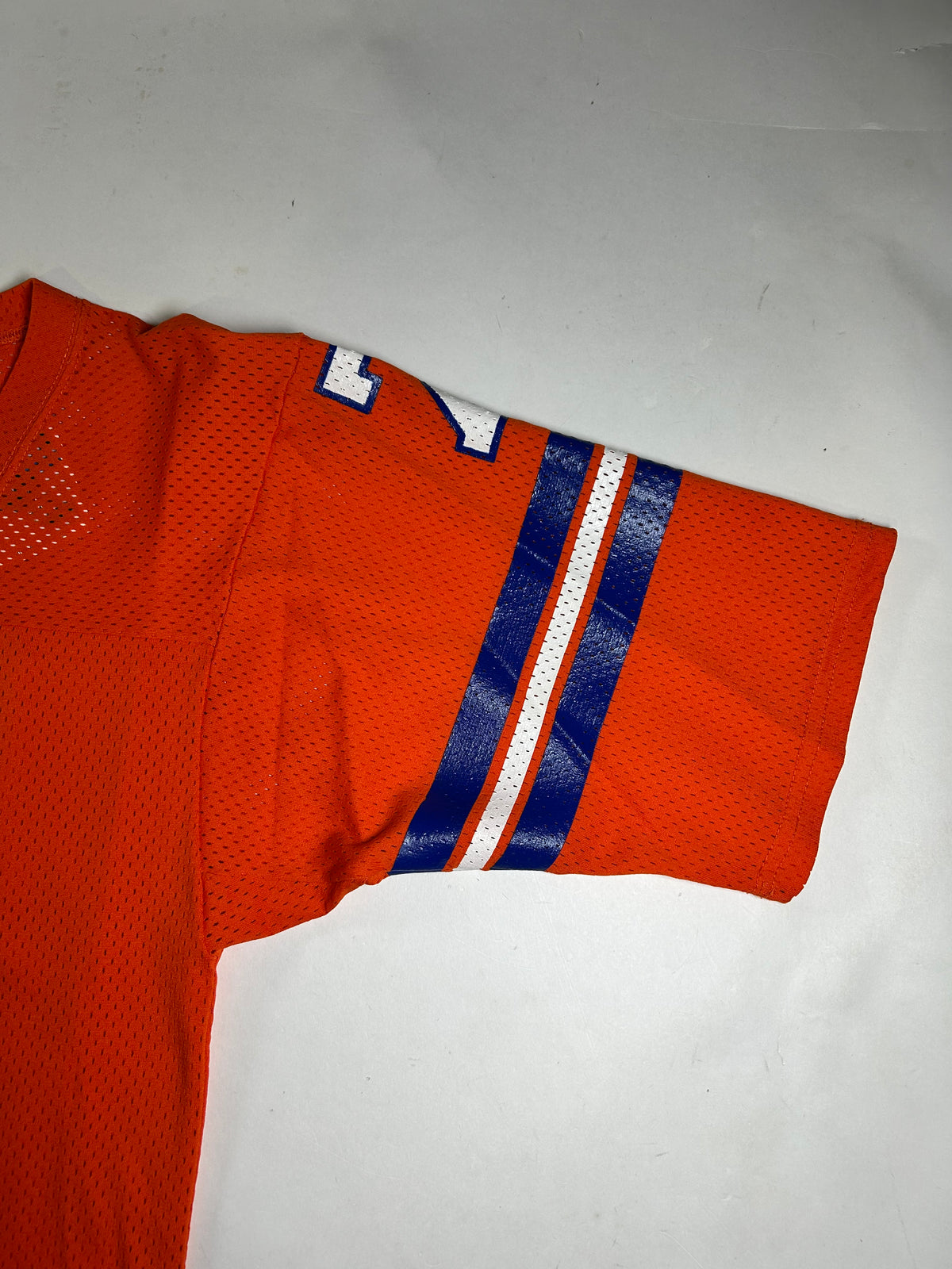 Vintage 80s Sand Knit Denver Broncos John Elway NFL Orange Jersey USA Small 17.5x30 Inches