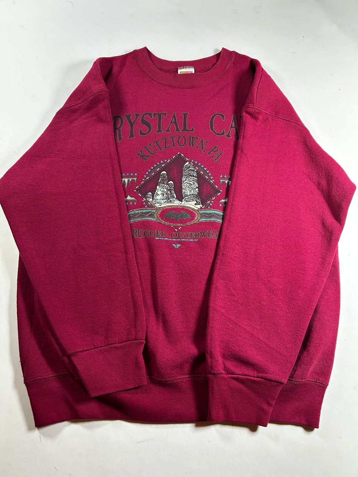Vintage Crystal Cave Kutztown, PA Rugged Outerwear Crewneck Sweatshirt M/L Fit 23.75x28.5 Inches As Is