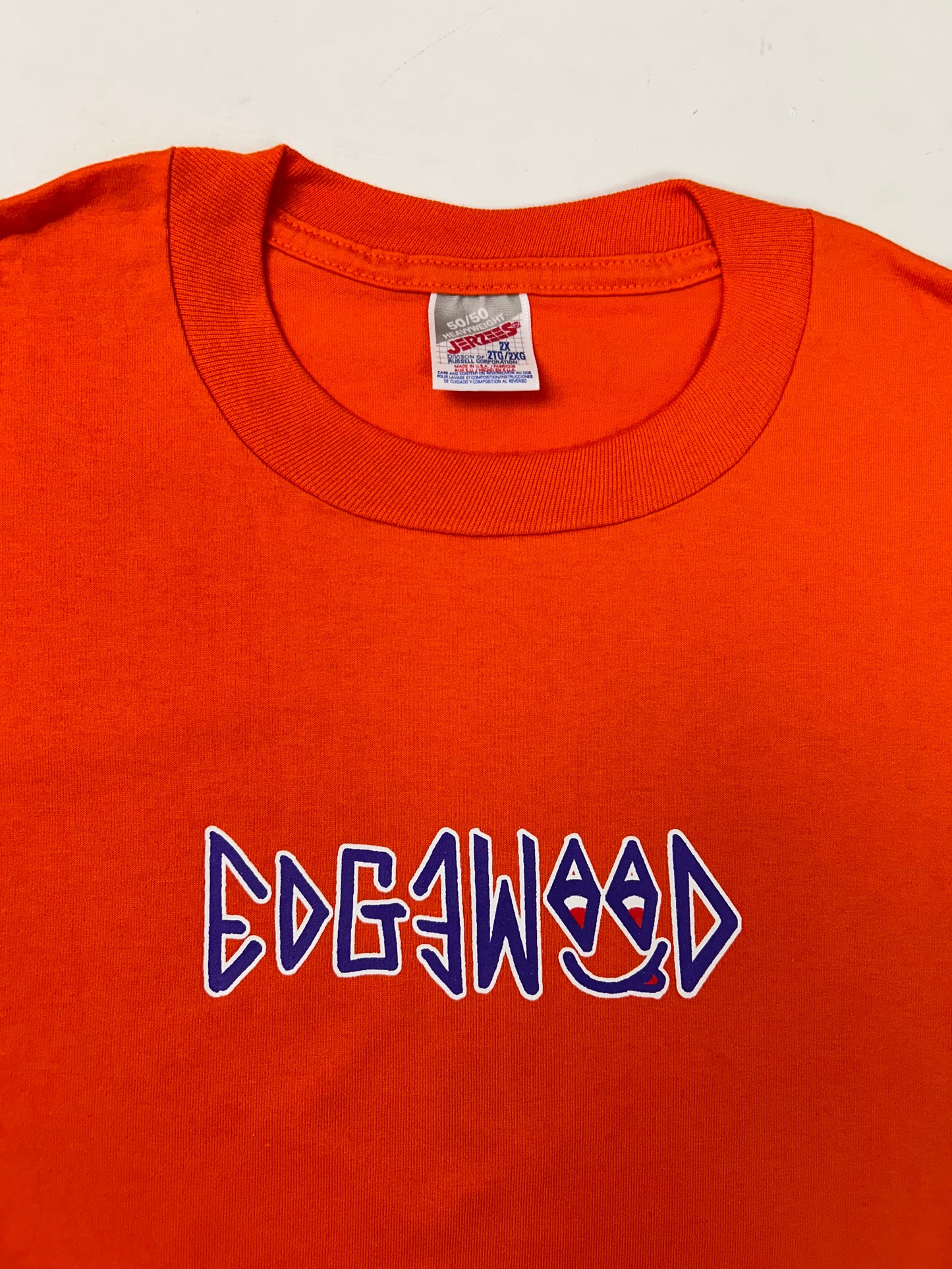 Edgewood NJ first edition “Deeper Than The Roots.” Tee 2XL 
26.25x32.5 Inches Jerzees Tag 50/50 Blend USA Orange
