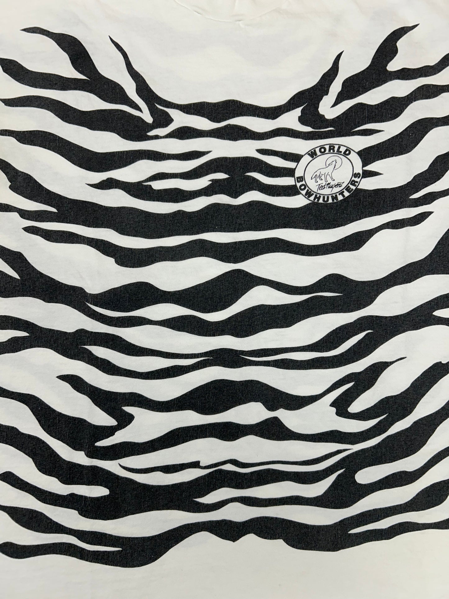 Vintage 90s Ted Nugent World Bowhunter Zebra Stripe Rockin’ The Wild Kick Ass Music Tee XL 24x29 Inches