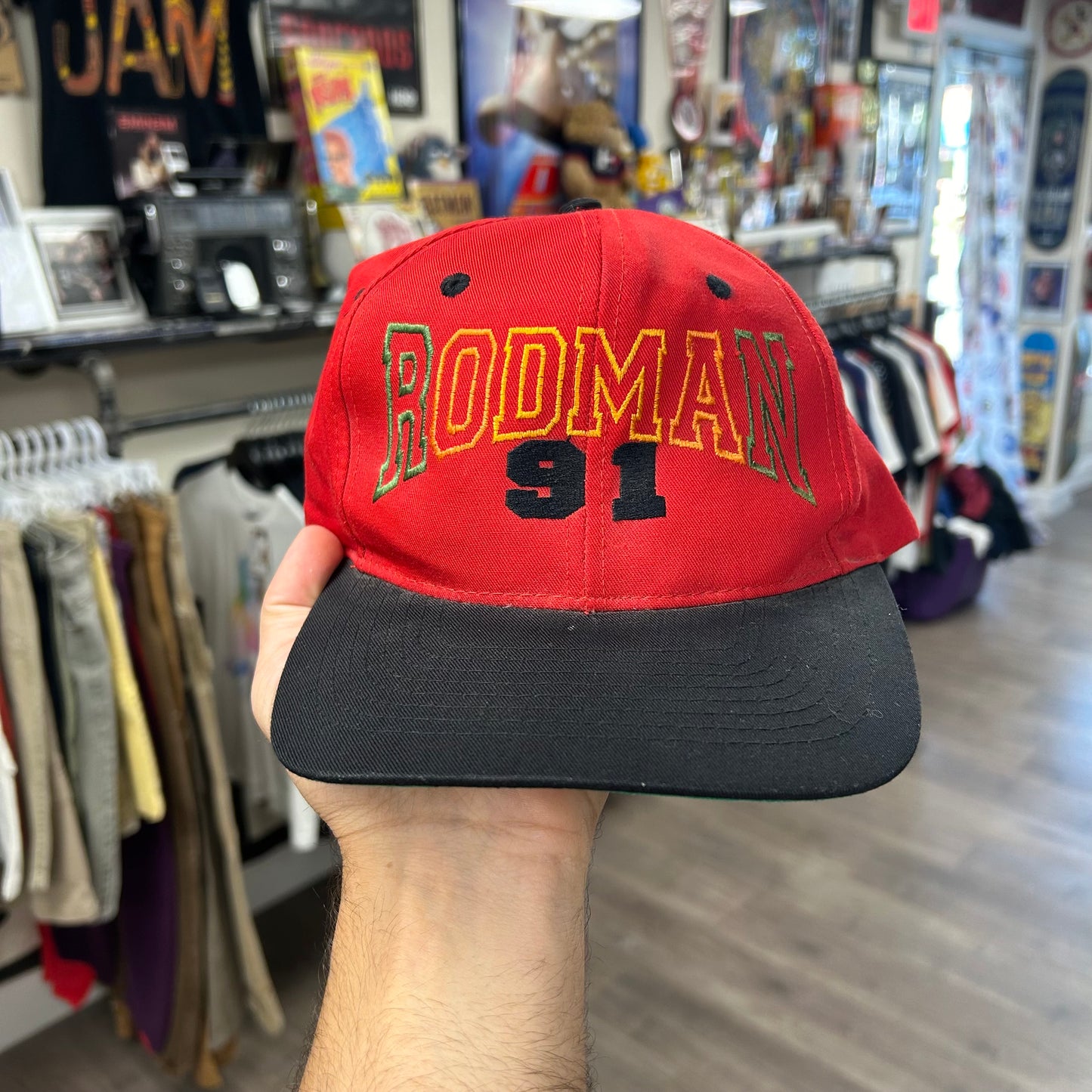 Vintage Dennis Rodman SnapBack Hat Rodman 91 Spell Out KC Caps Red Rare 90s