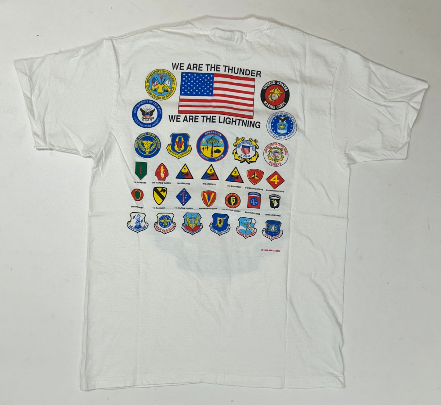 Vintage 1991 Operation Desert Storm Gulf War Victory We Are The Thunder We Are The Lightning Tee 20.5x29 Inches M/L Fit White