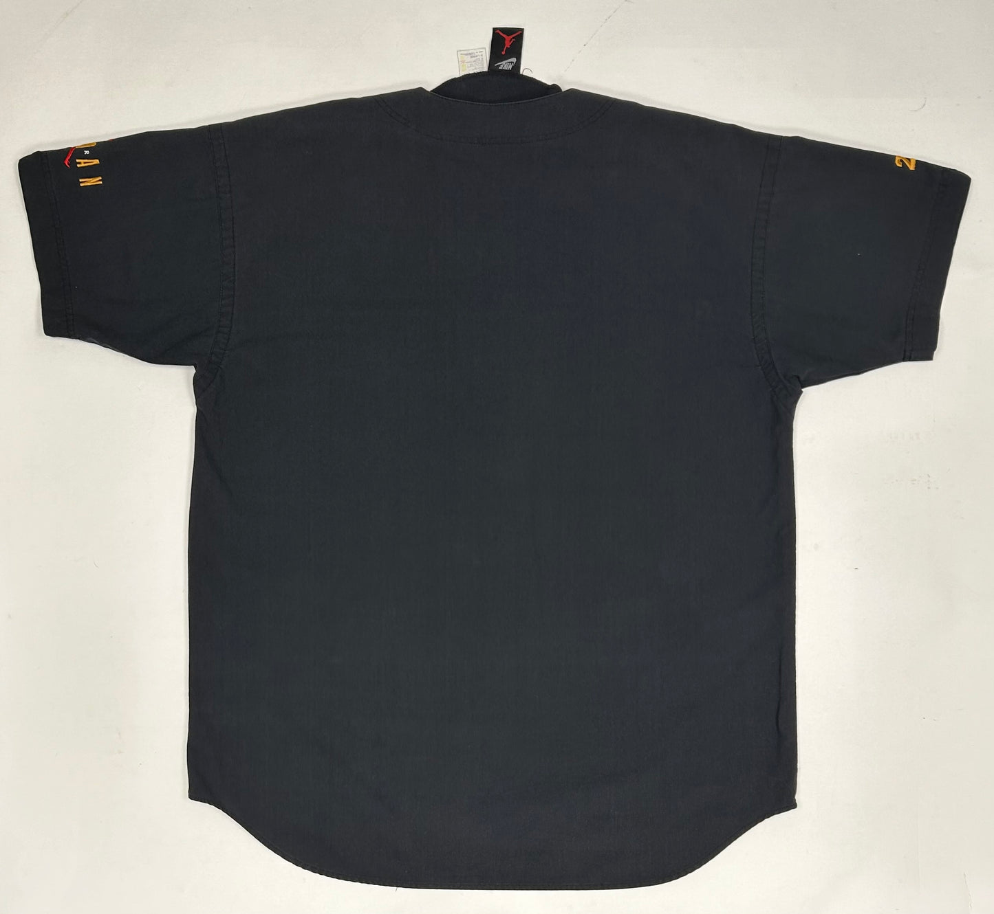 Vintage Nike Air Jordan 'Spellout Logo' Baseball Jersey Black 1991 Rare XL 26.75x32.75/35.25 Inches.