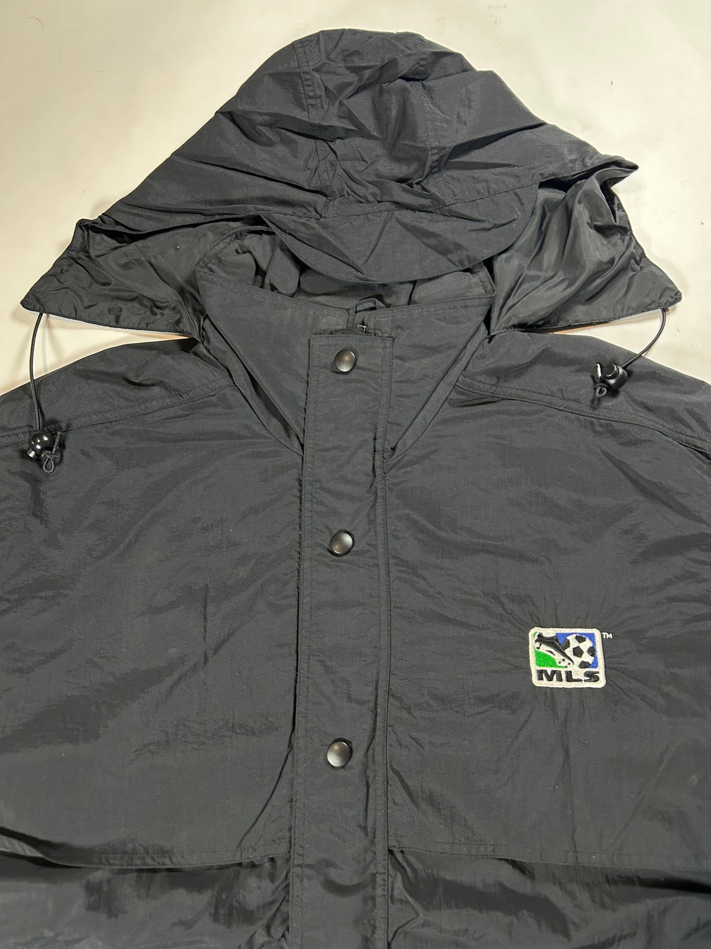 Vintage MLS Soccer Tri Mountain Black Windbreaker Zip Jacket 25.25x31 Big Fit Mediumish