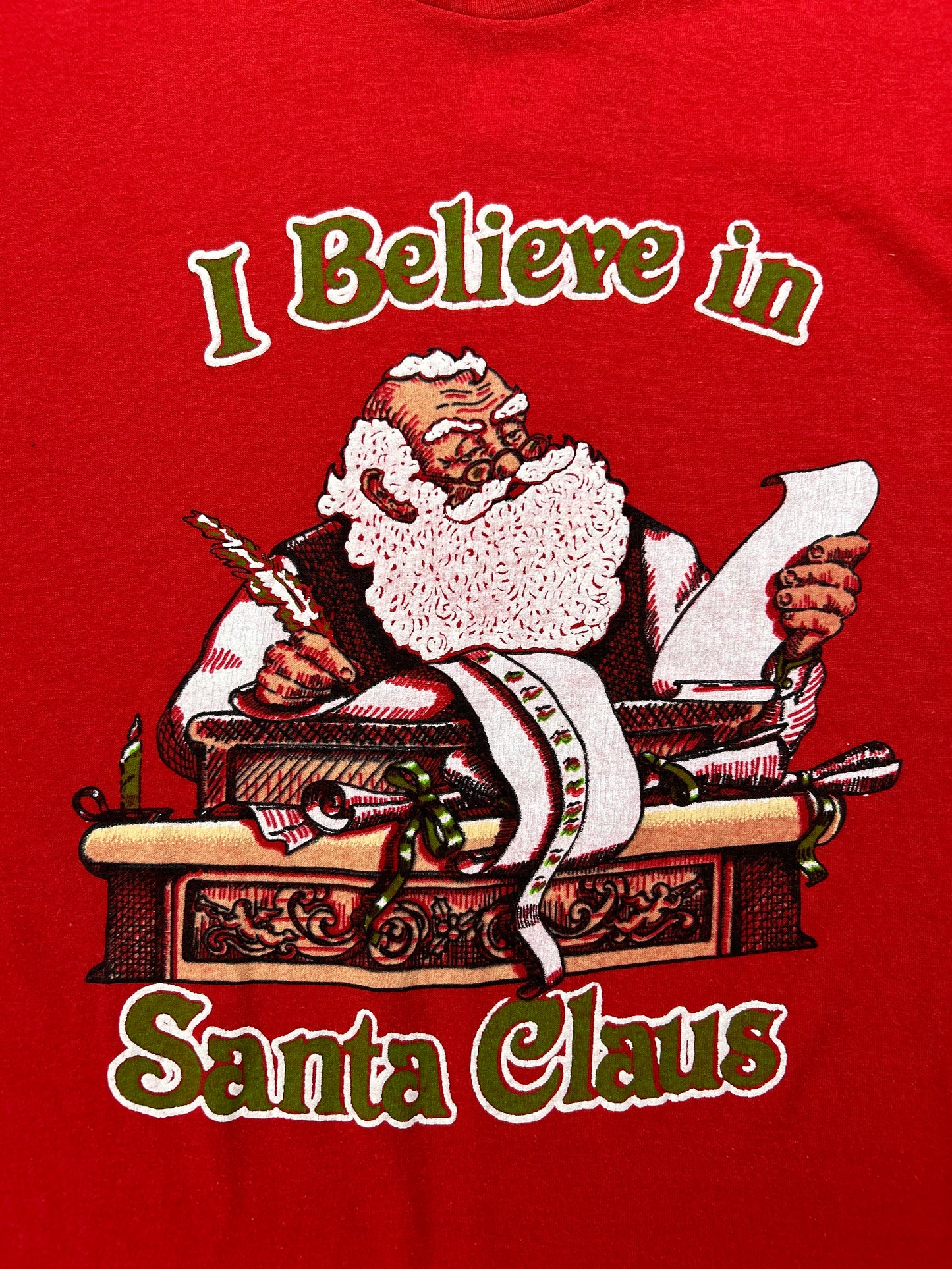 Vintage 80s Screen Stars I Believe In Santa Claus Christmas Tee Large/Medium Fit 21.25x29 Inches