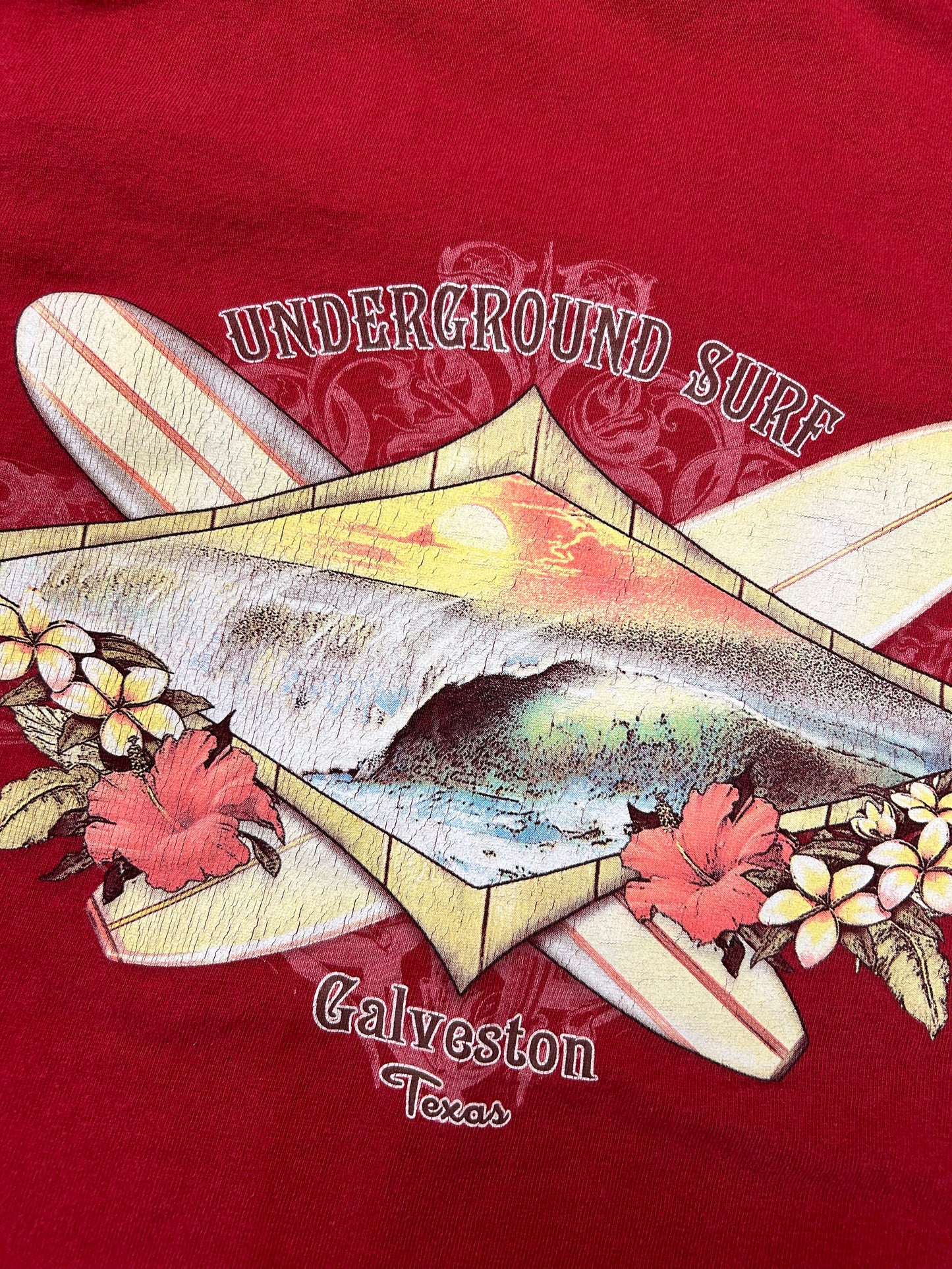Vintage 00s Underground Surf Galveston Texas Tee XL 23.5x28.75 Inches