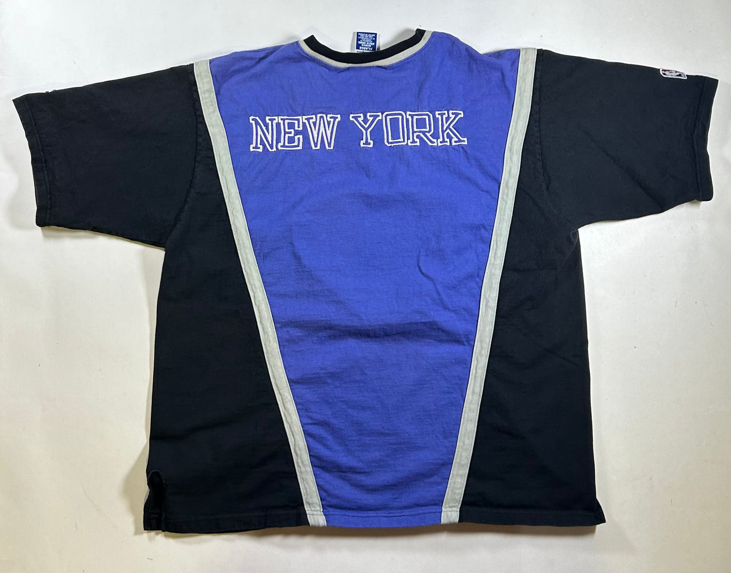 Vintage 90s New York Knicks Champion Authentic Shooting NBA Shirt XL 26x30.25 Inxhes As Is Has Faint Stain On Front Near V-Neck Area