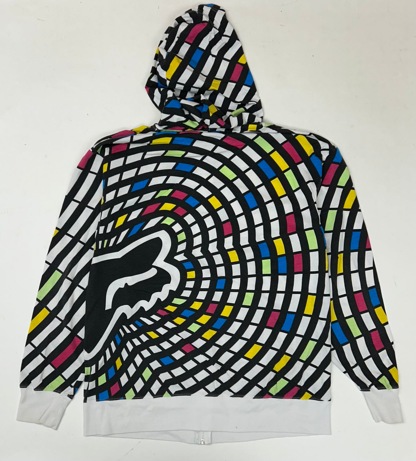 Vintage 00s Fox Racing Motocross Zip Up Abstract Thin Hooded Sweatshirt M/L Fit 22.75x28.75 Inches