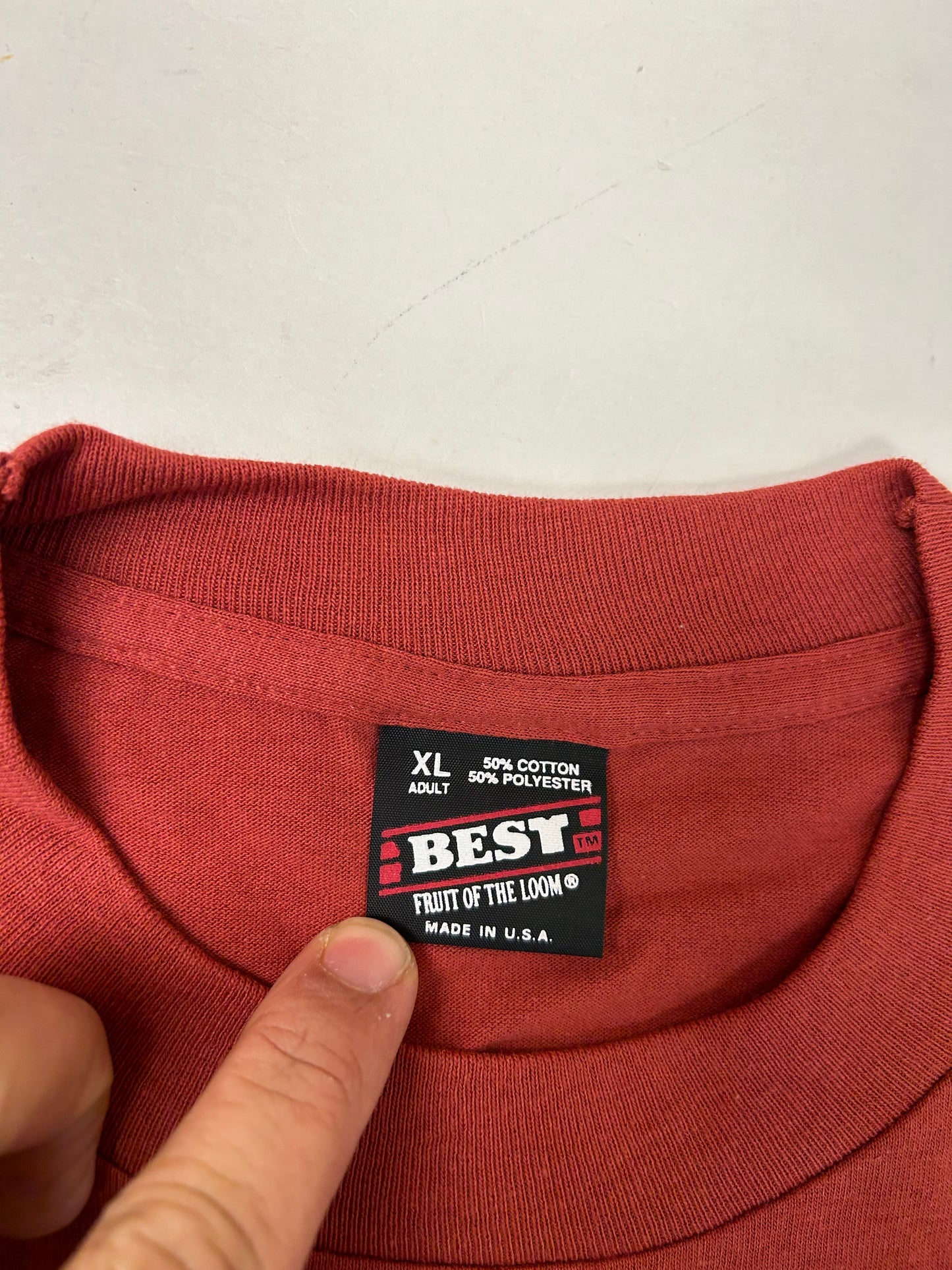 Edgewood NJ first edition “Deeper Than The Roots.” Tee XL 24x30.25 Inches 90s FOTL Best USA Made 50/50 Blend Umass Red