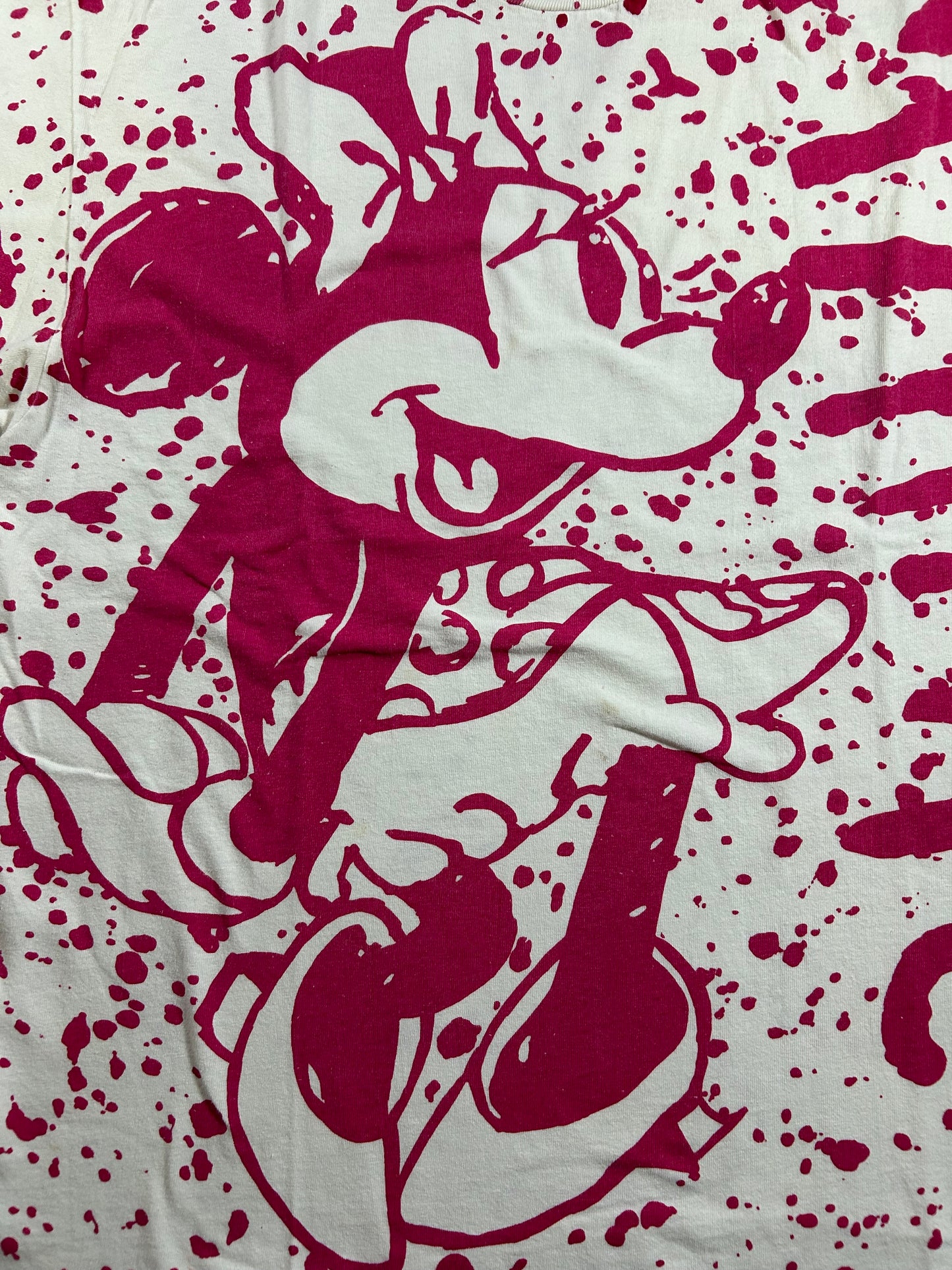 Vintage 90s Disney Originals Minnie Mouse All Over Print White/Pink Shirt XL/L Fit 23x28.5 Inches As Is