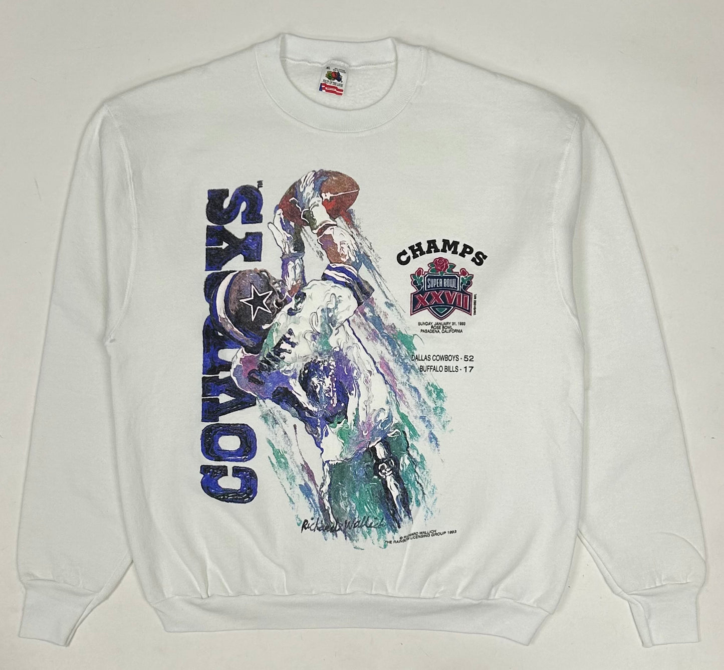 Vintage 1993 Dallas Cowboys NFL Super Bowl XXVII Crewneck Sweatshirt 23.25x28 Inches L/M Fit