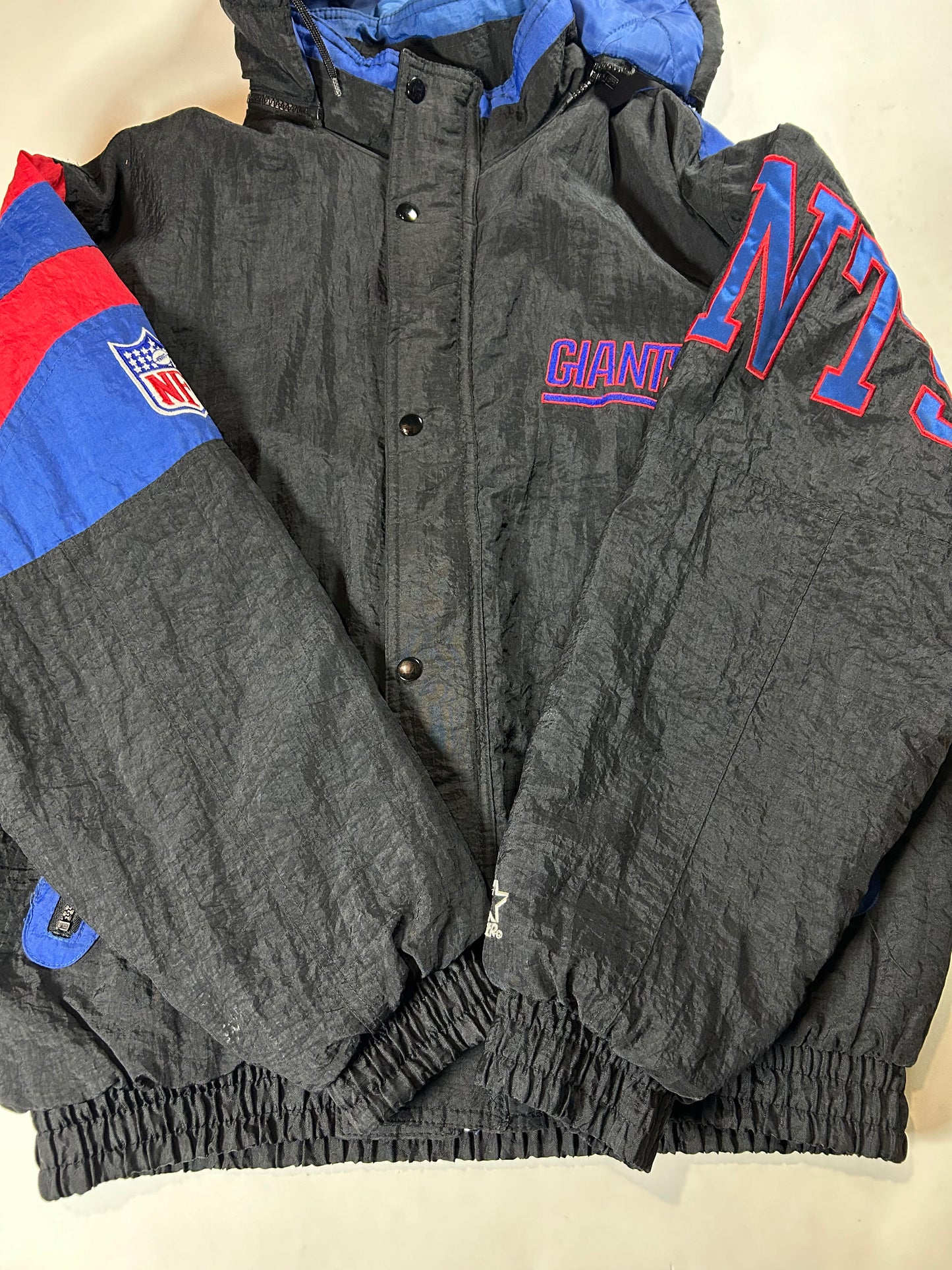 Vintage 90s Starter New York Giants Jacket Zip Puffer Quilted Jacket Large Can Fit XL 27x29.25 Inches NYG