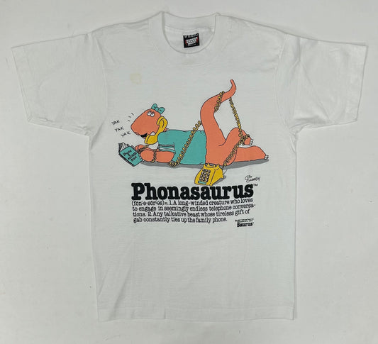 Vintage 1987 Talking Tops Saurus Phonasaurus Saurus Gang Tee Small Fit 18.25x26.75 Inches As Is