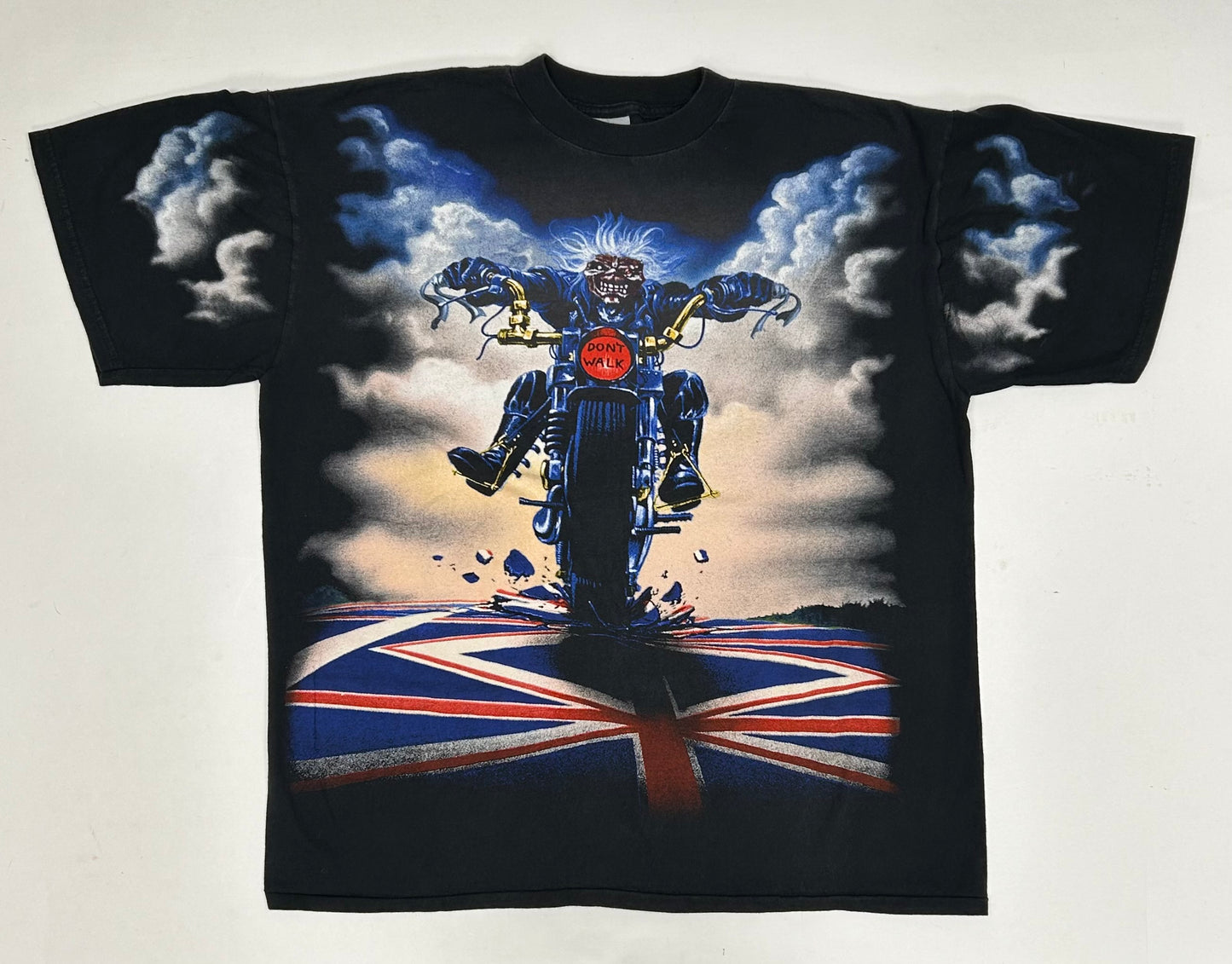 Vintage Iron Maiden Don’t Walk Eddie Motorcycle Graphic Music Band AOP Graphic Tee XL 24.5x28.5 Inches Tultex Tag