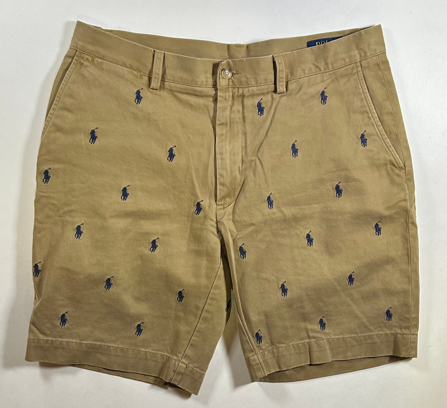 Polo Ralph Lauren All Over Pony Chino Shorts Khaki Classic Fit 9” 35 18x20.75/21 Inches