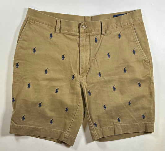 Polo Ralph Lauren All Over Pony Chino Shorts Khaki Classic Fit 9” 35 18x20.75/21 Inches