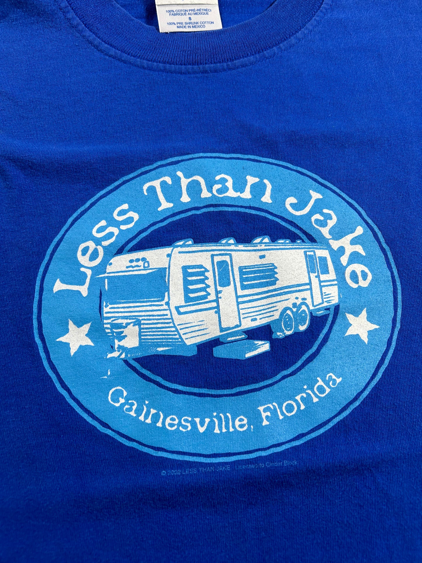 Vintage 2002 Less Than Jake Trailer Motor Home Gainesville Florida Band Tee Small 17.75x25.75 Inches Blue