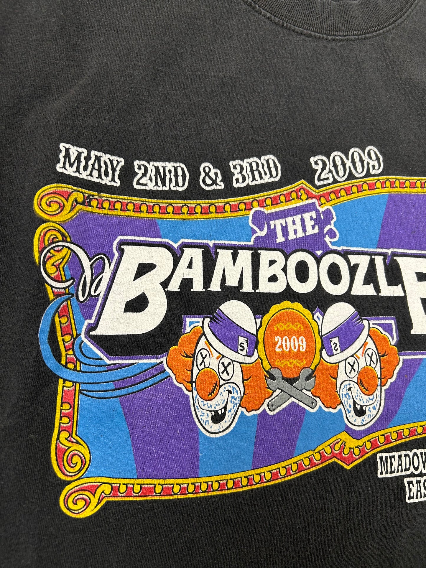 Vintage 2009 The Bamboozle Music Festival Band Meadowlands NJ Tee Small 17.25x24.25 Inches Faded Black As Is