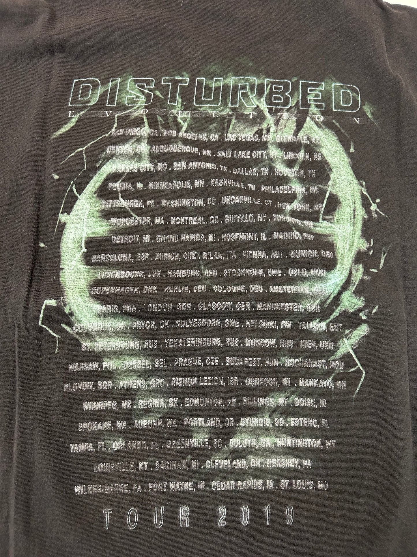 2019 Disturbed Evolution Tour Music Band Tee 2XL/3XL Fit 27.5x31.5 Inches As Is