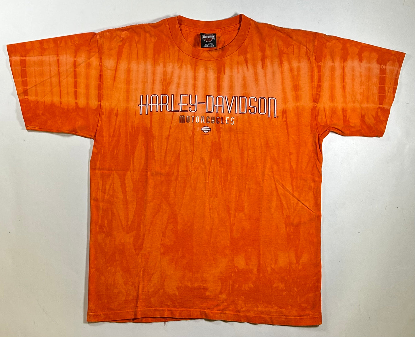 Vintage Harley Davidson Motorcycles Woodstock Tie Dye Orange Flames Tee L/XL Fit 24.25x31 Inches