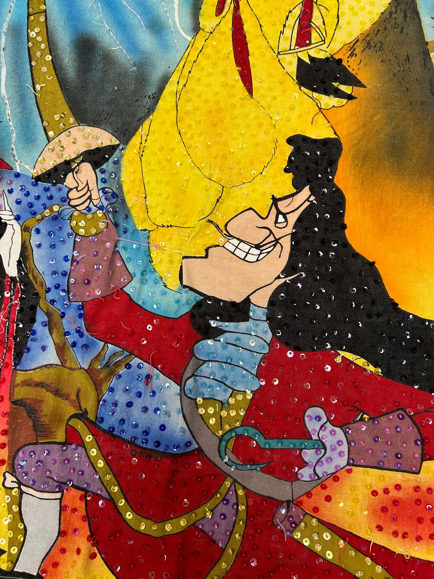 Vintage Disney JouJou Villains Cruella Maleficent Captian Hook Beaded Shirt Big 2XL For 25.5x32.75/34.75 Inches As Is Has Flaws