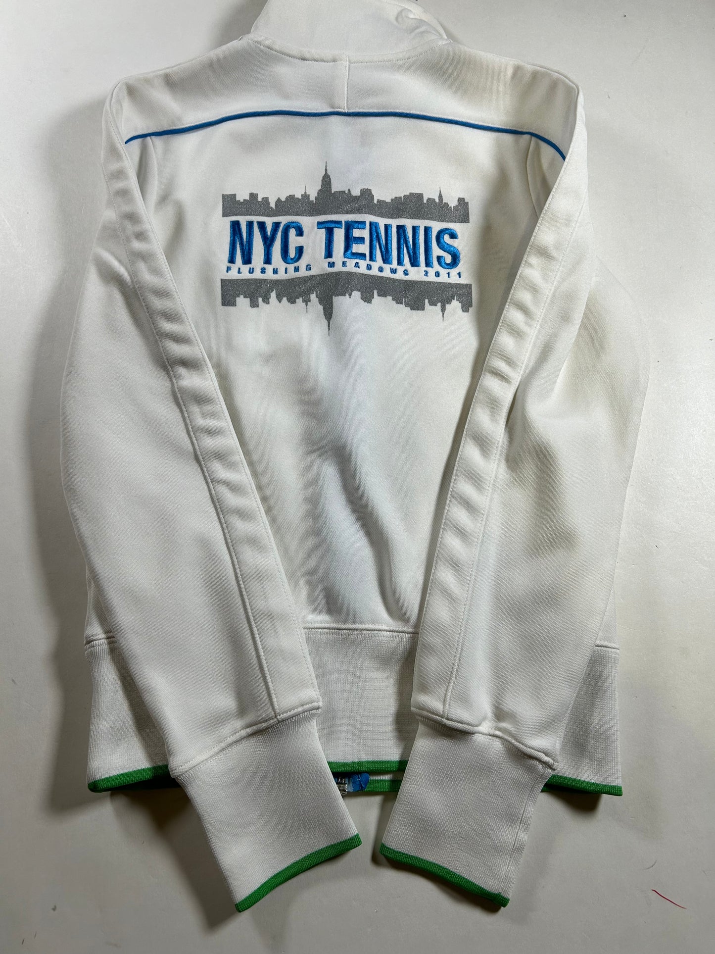 Nike NYC Tennis Flushing Meadows 2011 Full Zip Track Jacket White Small 17x24 Inches