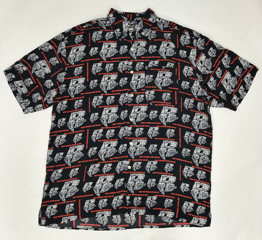 Vintage Ruff Ryders Ryde Or Die Button Up Silk All Over Print DMX Rap Tee XL/2XL 27.5x33.75/35.5 Inches