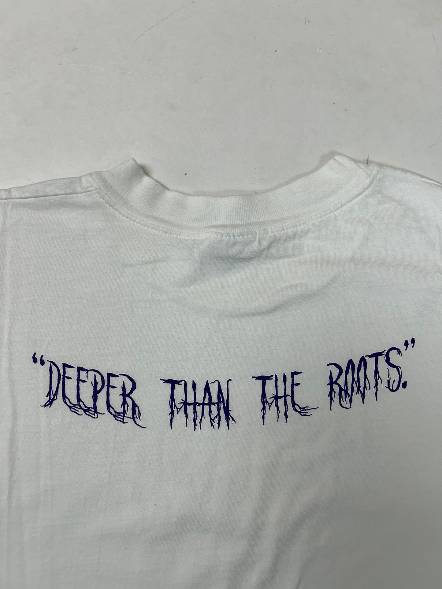 Edgewood NJ first edition “Deeper Than The Roots.” Tee Hanes Beefy-T USA/Mexico 100% Cotton White