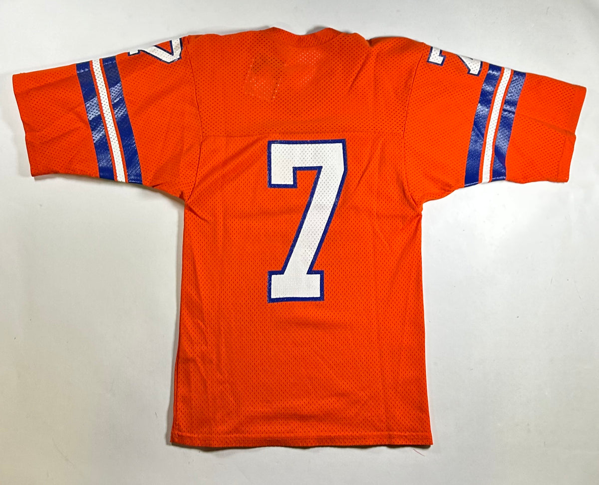 Vintage 80s Sand Knit Denver Broncos John Elway NFL Orange Jersey USA Small 17.5x30 Inches
