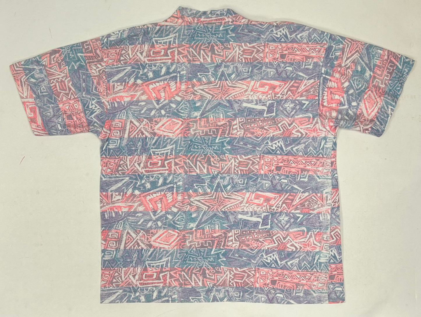 Vintage Gotcha Shirt Pink Blue Tribal Aztec Surf Skate AOP 80s 90s 21.75x26.75 Inches