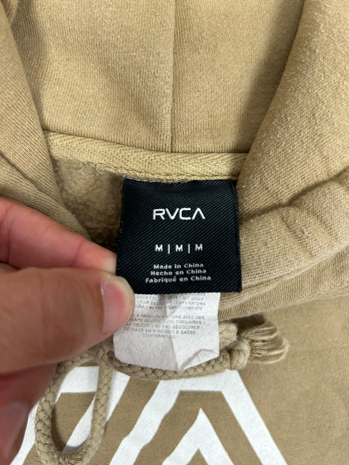 RVCA VA Hoodie Sweatshirt Hooded Tan Medium 22.75x26.25 Inches