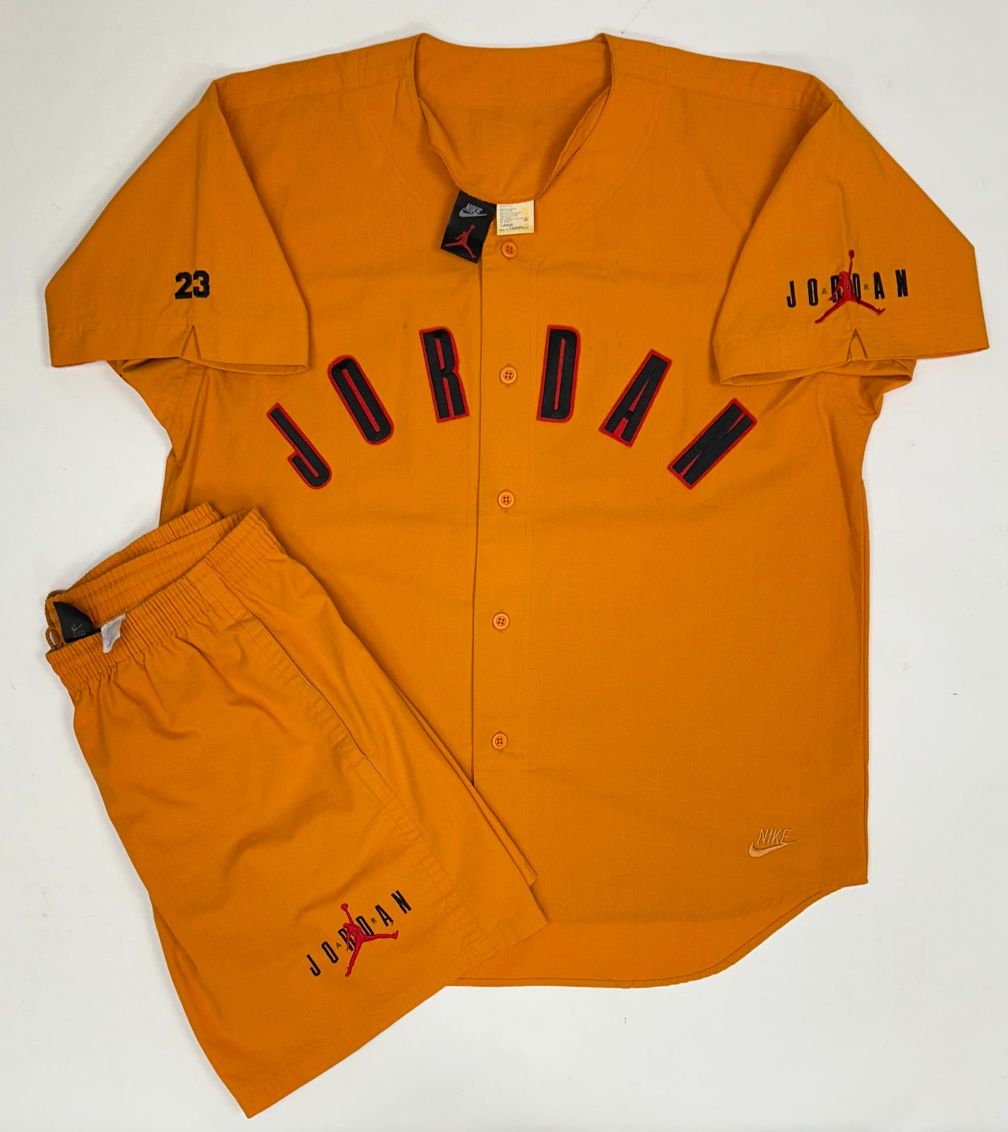 Vintage Nike Air Jordan Spellout Logo Baseball Jersey & Matching Shorts Set L/M