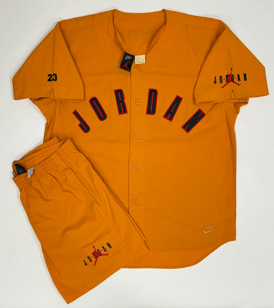Vintage Nike Air Jordan Spellout Logo Baseball Jersey & Matching Shorts Set L/M