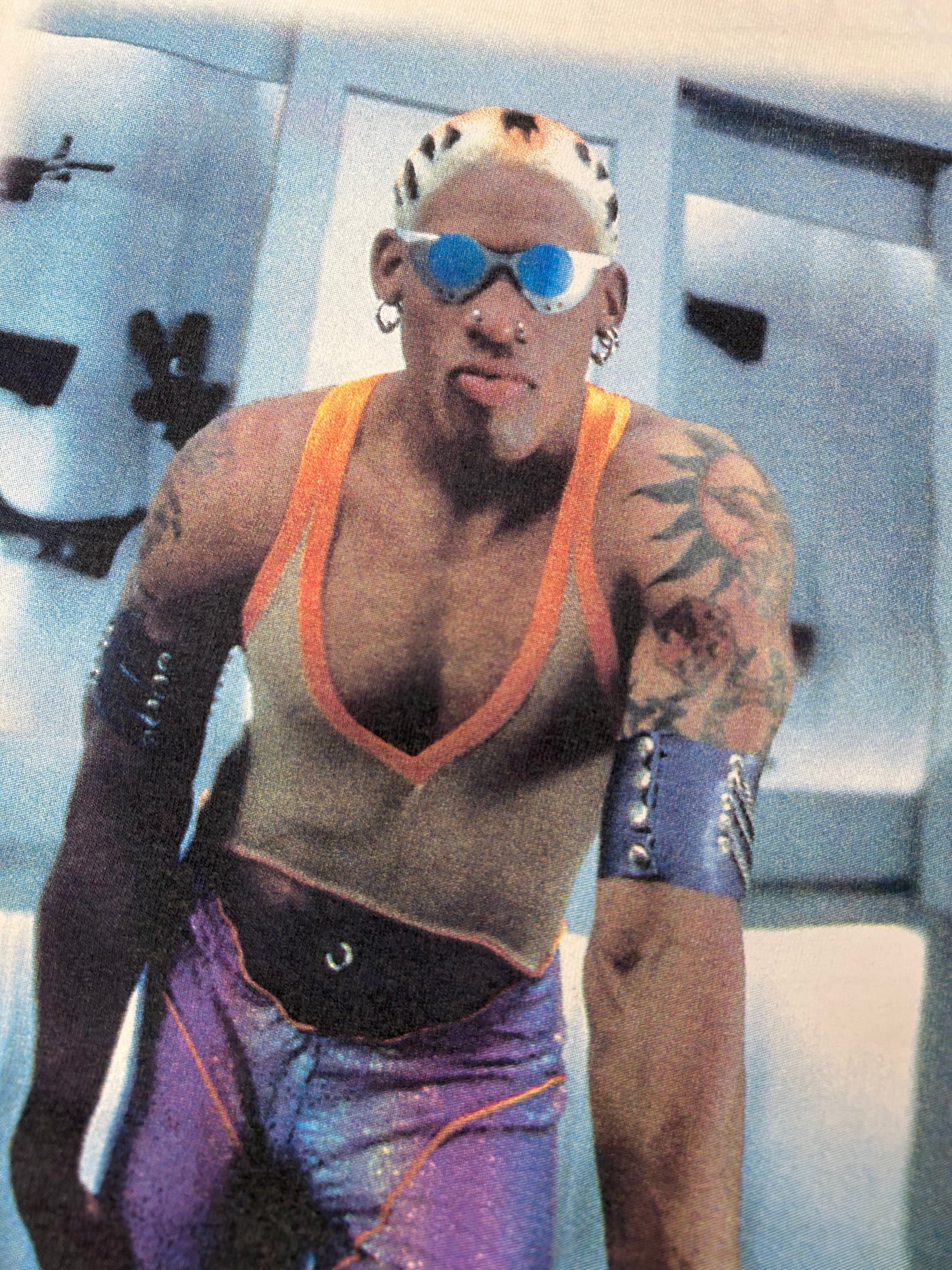 Vintage 1997 Dennis Rodman Double Team Movie Promo Action Movie Shirt Rare Large 21.25x29.25 Inches White