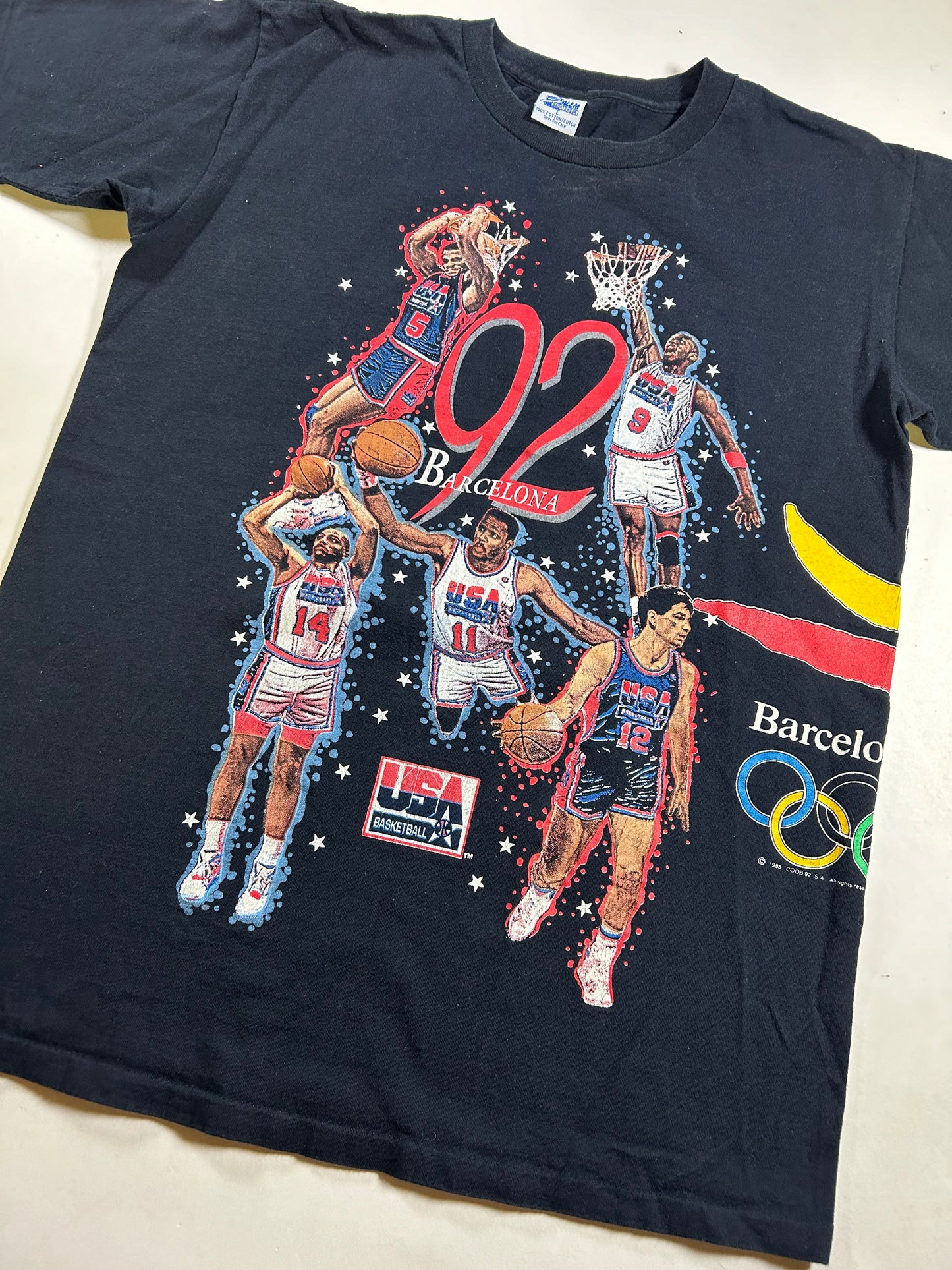 Vintage Salem Sportswear USA Dream Team 92' Barcelona Olympics Basketball Tee Large 21.25x28.75 Inches