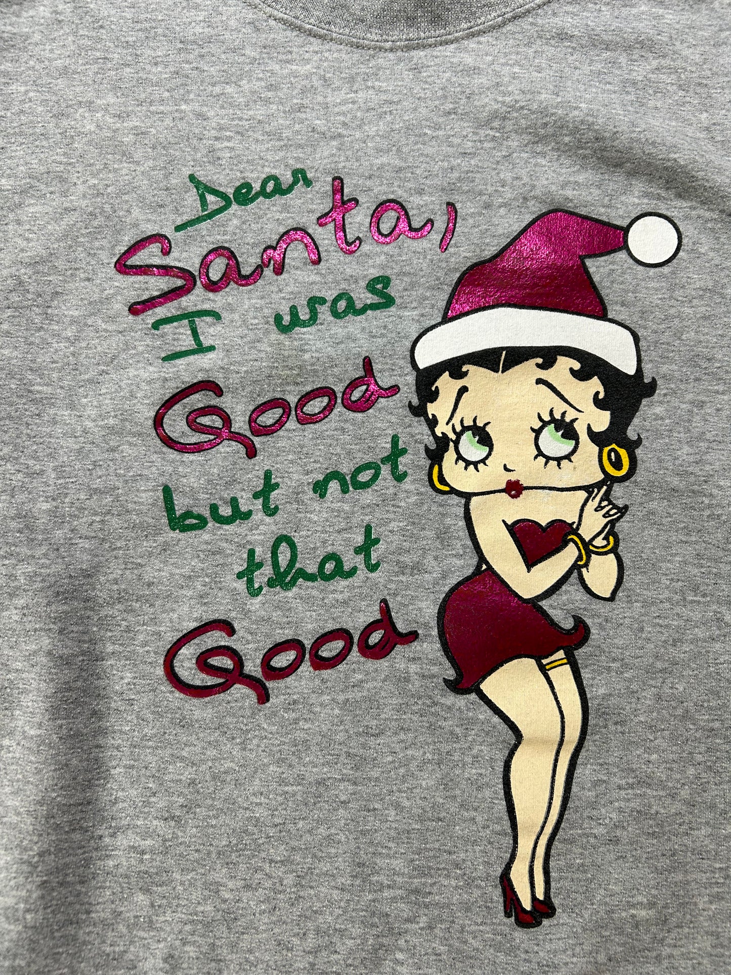 Vintage 2004 Betty Boop Dear Santa Christmas Holiday Crewneck Sweatshirt Large/Medium Fit 23.25x27.25 Inches As Is