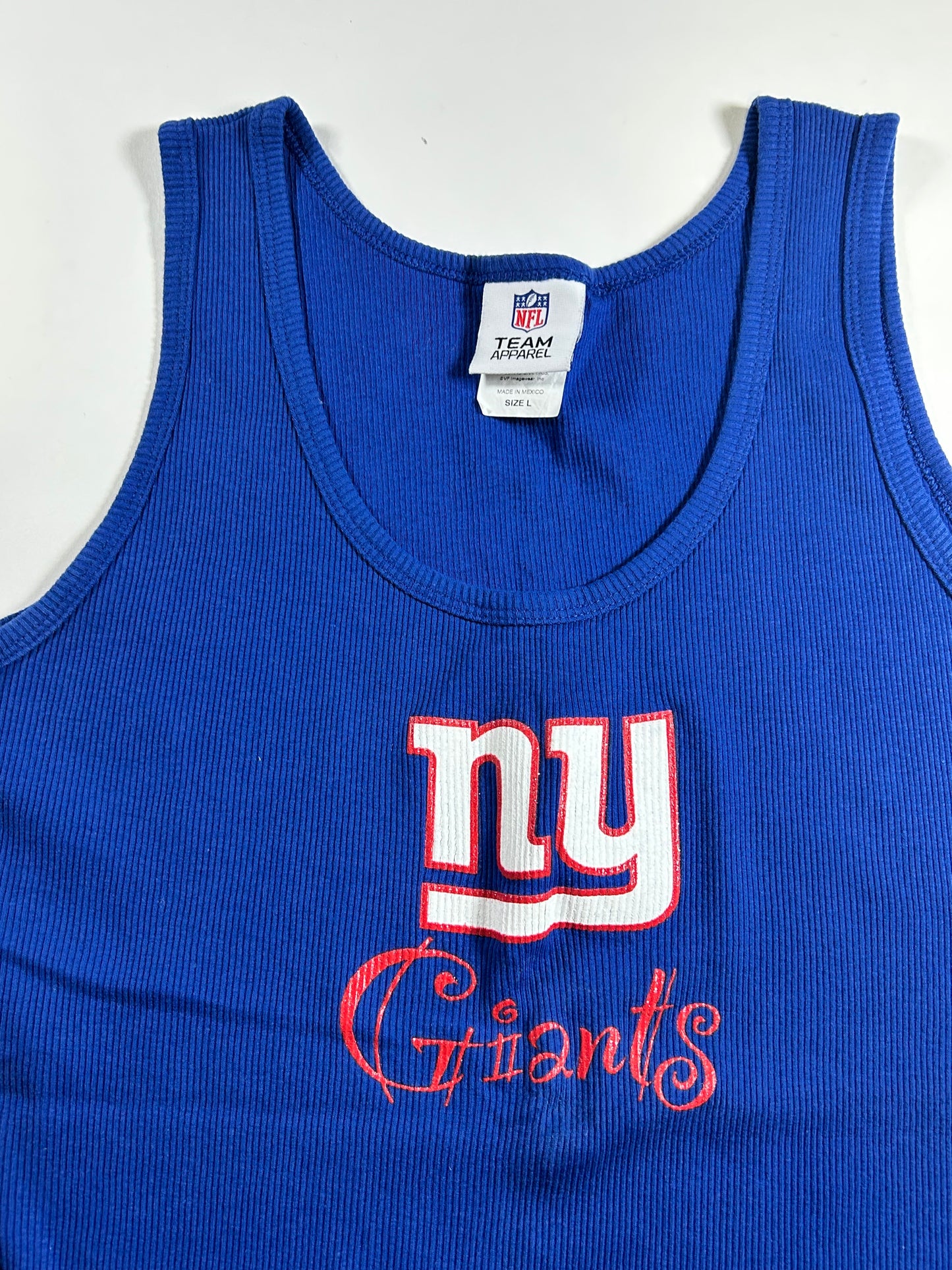 New York Giants NFL Licensed Women’s Large Blue Fitted Ribbed Tank Top 2000s 16.25x26.75 Inches.