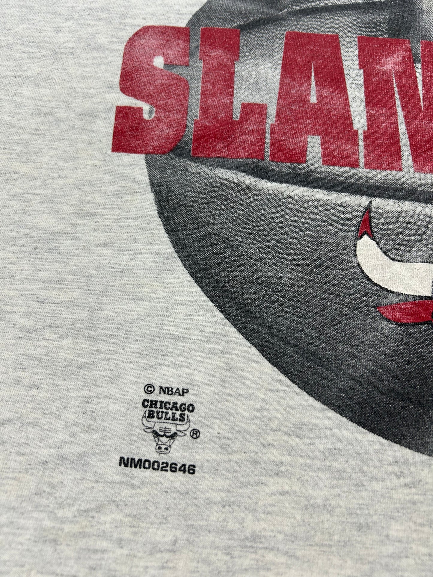 Vintage 90s Nutmeg Mills Chicago Bulls Slam This NBA Tee Gray L/XL 22.5x29 Inches Gray Worn As Is Has Wear & Stains