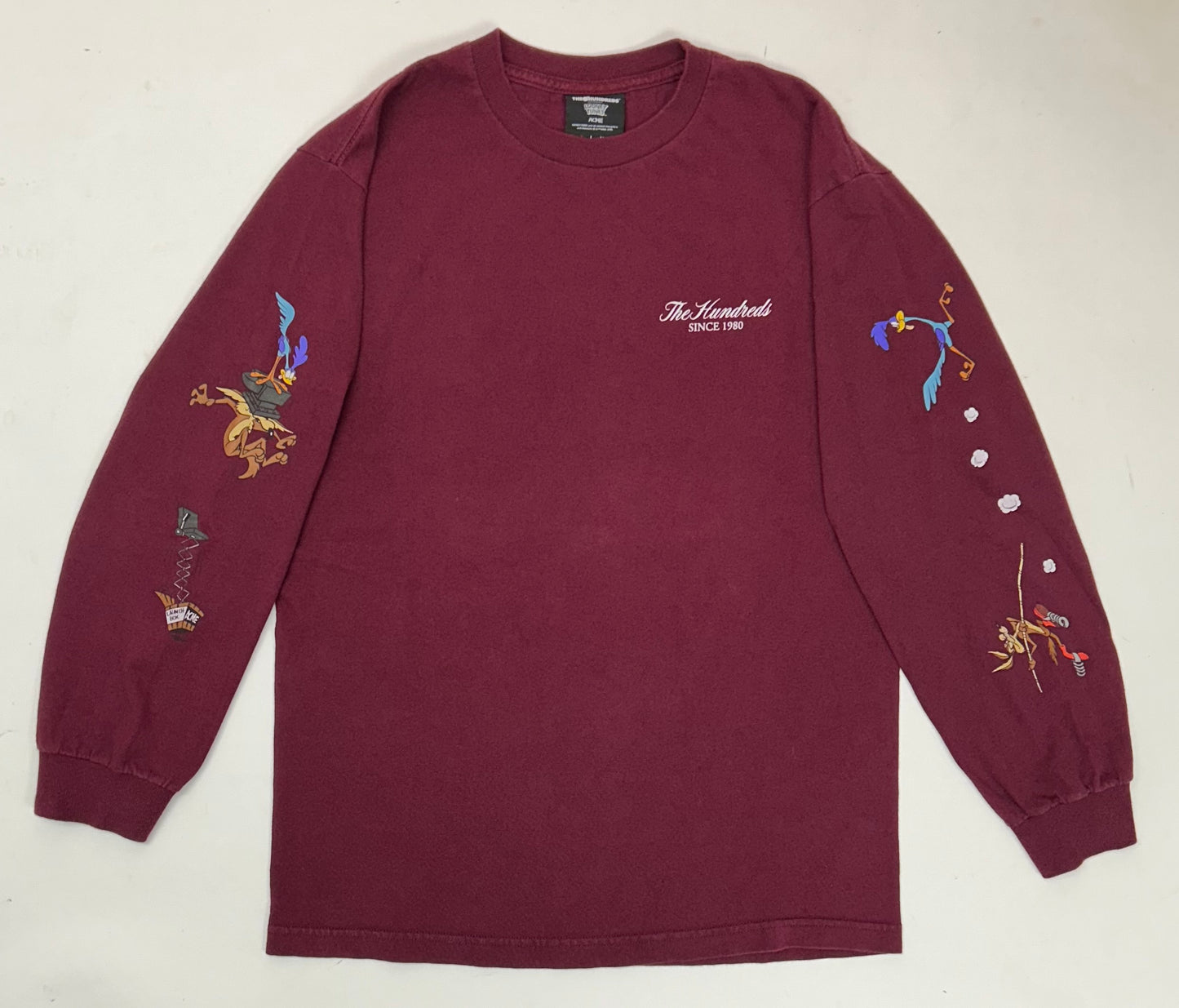 The Hundreds X Looney Tunes ACME Wile W Coyote & Roadrunner Long Sleeve Tee Medium 19.75x27.75 Inches As Is