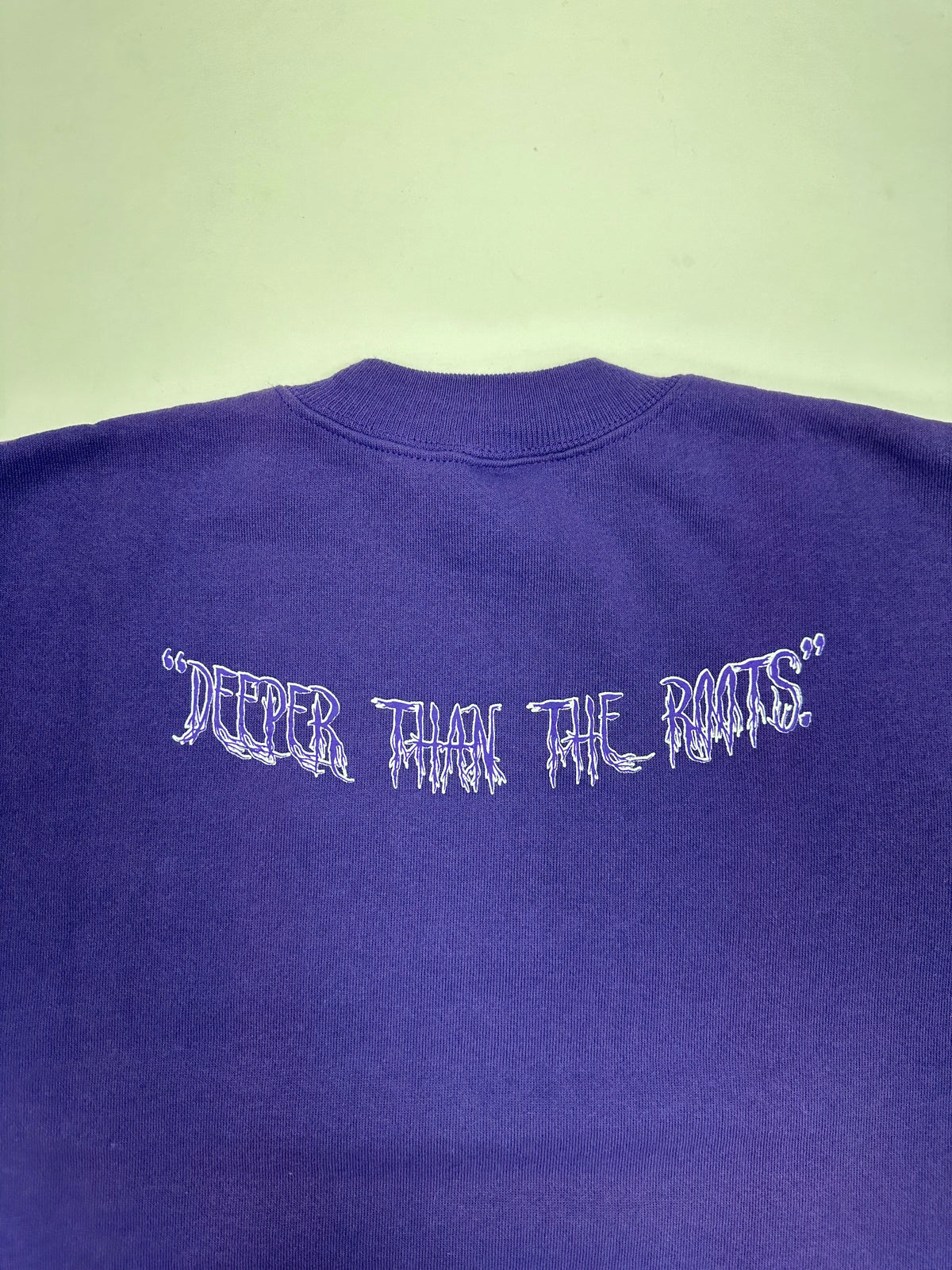 Edgewood NJ “Deeper Than The Roots.” First Edition Crewneck Sweatshirt Tagged Medium Can Fit Small 20.5x25.5 Purple Fade Hanes 50/50 USA