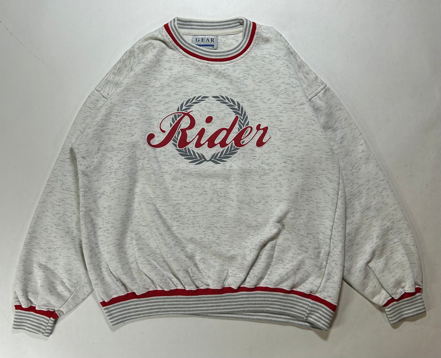 Vintage Gear For Sports Rider University College Crewneck Sweatshirt Boxy Mediumish Fit 23.25x25.75 Inches Gray