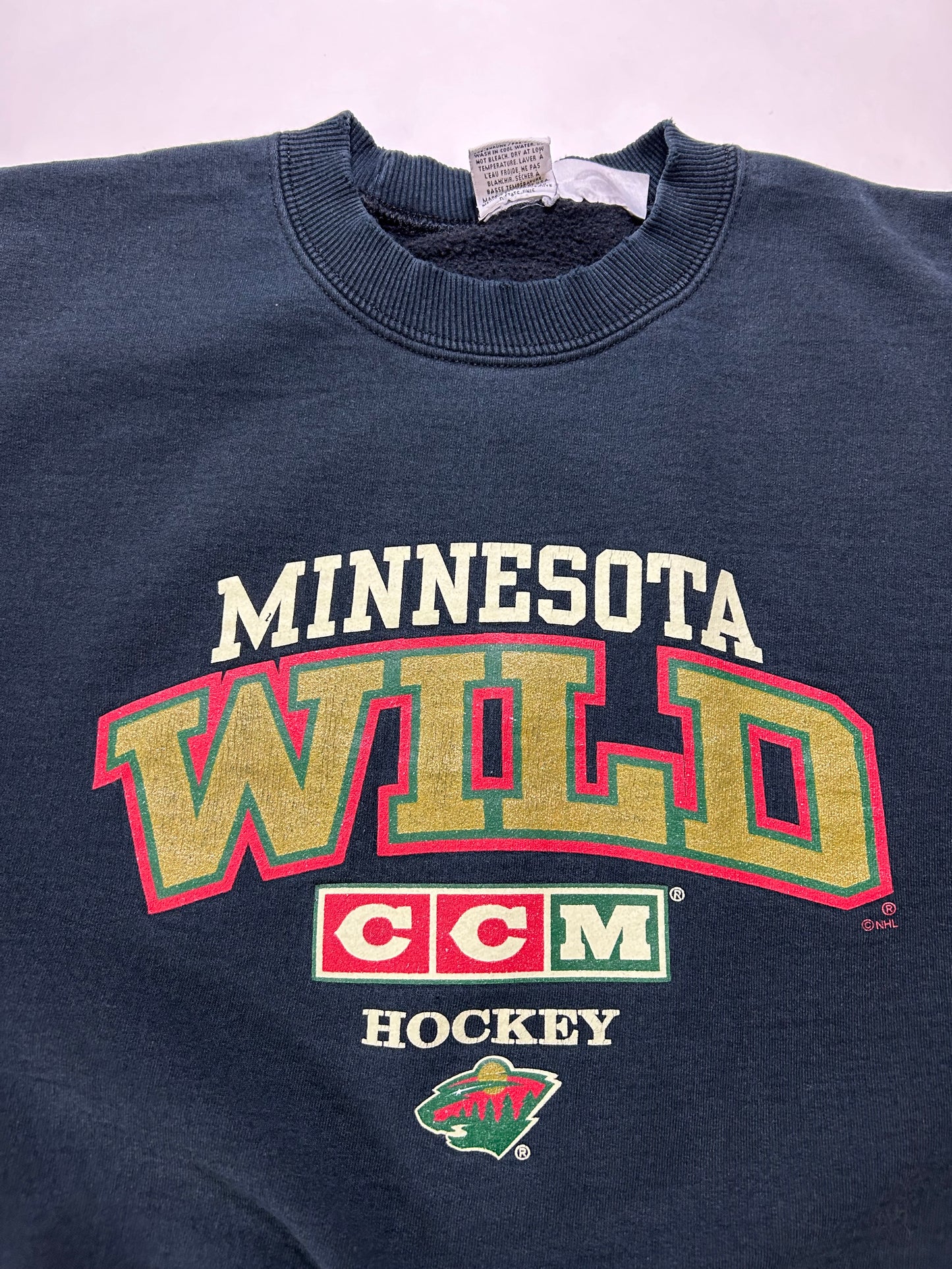 Vintage CCM Minnesota Wild NHL Crewneck Sweatshirt 2000s Black Worn In XL/L Fit 26x28.25 Inches